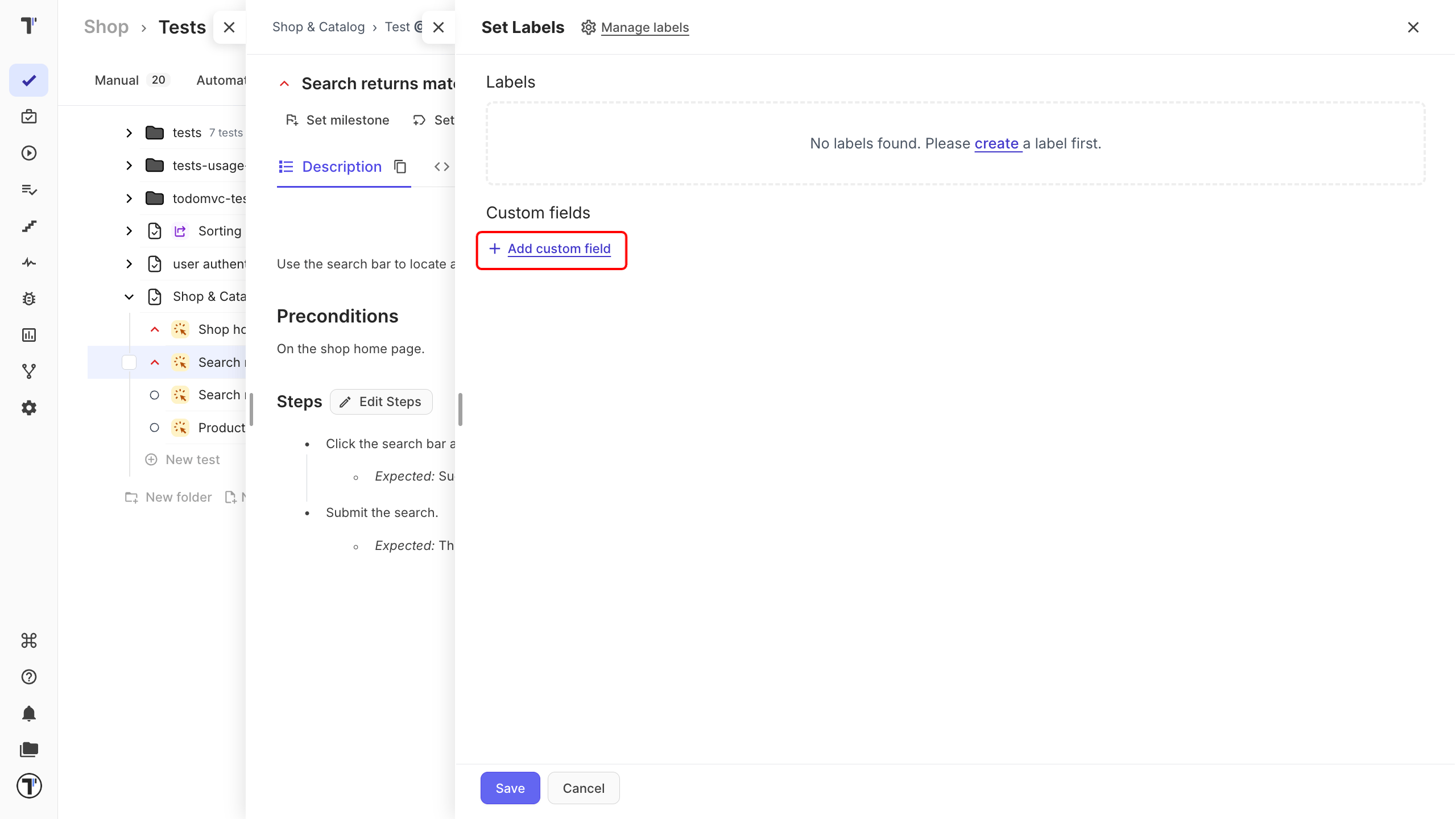 Adding a custom field to a test